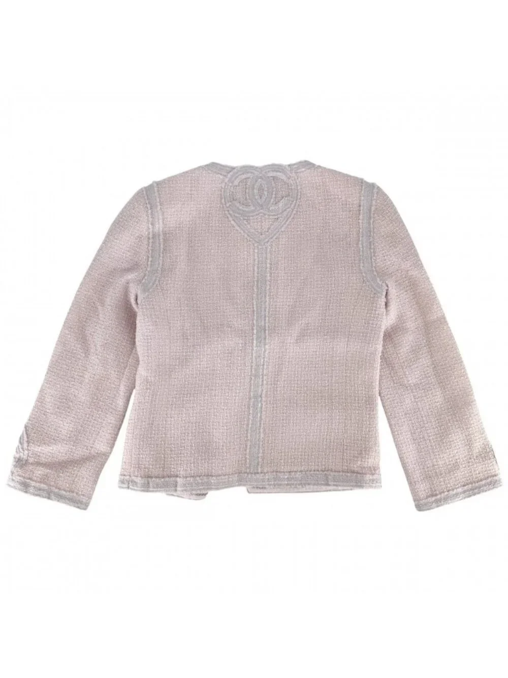 Chanel Set Tweed Collarless Jacket Skirt CC Logo 38 Pink Wool Spring Autumn